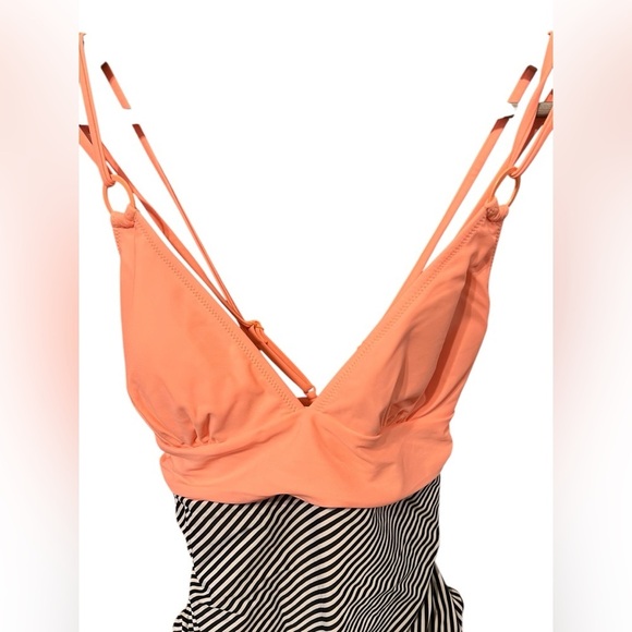 🟣CUPSHE Peachy and Black & White Striped Tummy Control One-Piece Swimsuit XXL - Picture 8 of 9